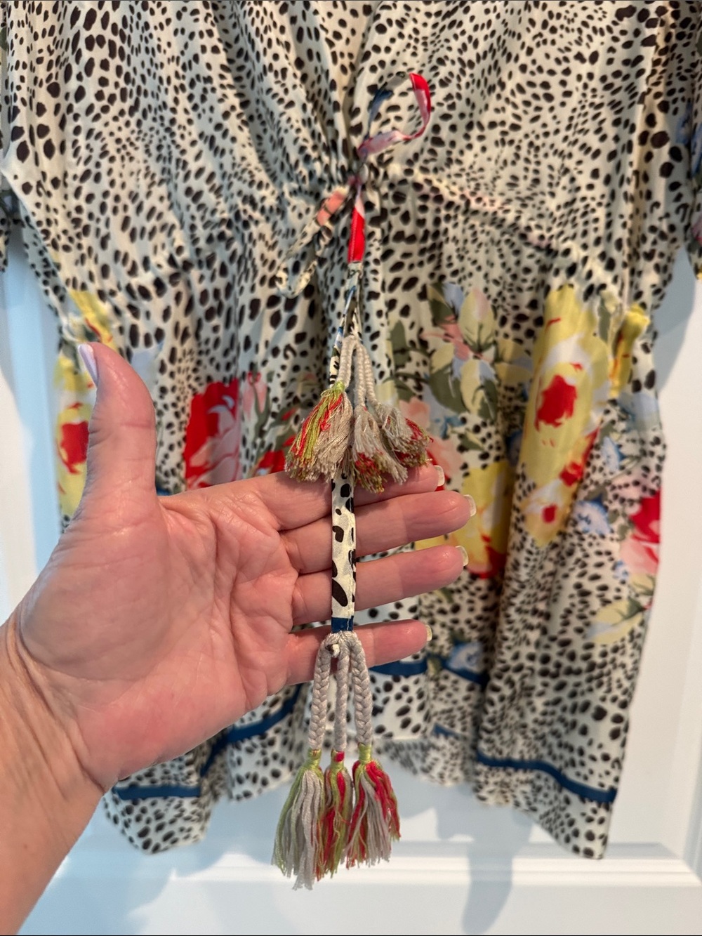 Johnny Was Cream Tunic with Red & Yellow Floral Accents - Picture 3 of 3